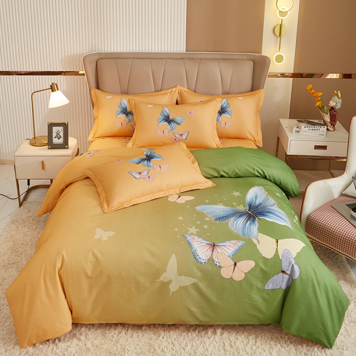 91家纺网 家纺一手货源 找家纺 雲归梦 2022年新款加厚全棉大版四件套第二批-花卉 翩翩起舞-绿