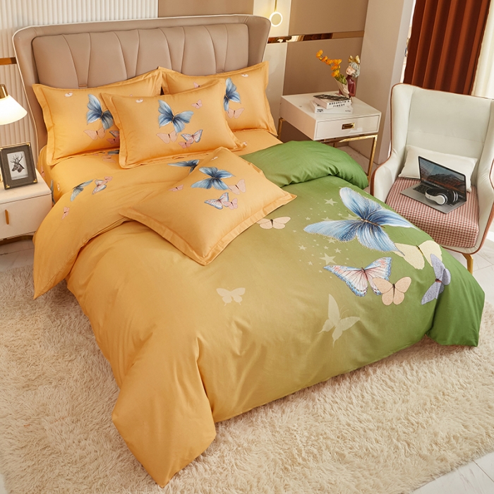 91家纺网 家纺一手货源 找家纺 雲归梦 2022年新款加厚全棉大版四件套第二批-花卉 翩翩起舞-绿