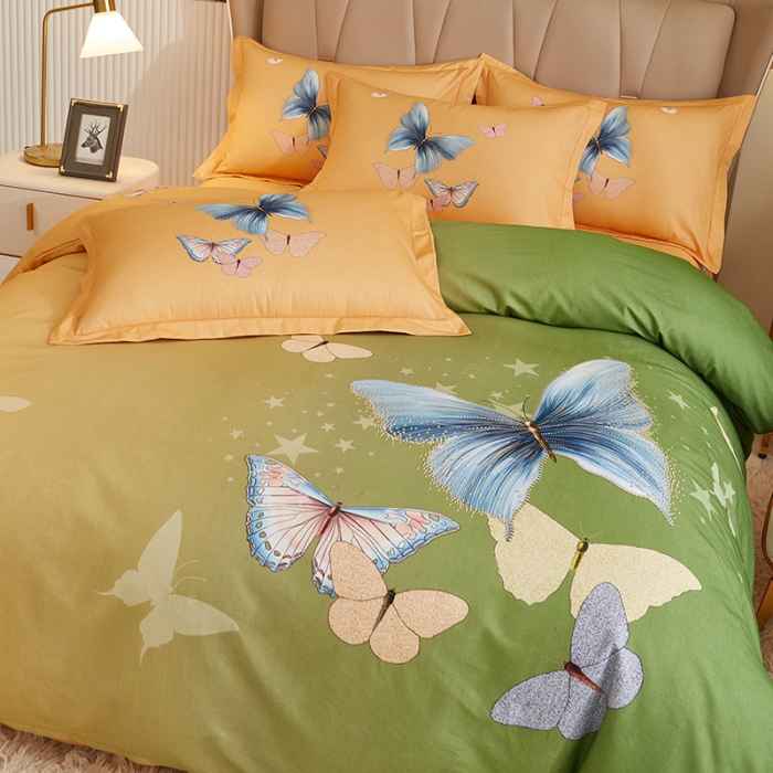 91家纺网 家纺一手货源 找家纺 雲归梦 2022年新款加厚全棉大版四件套第二批-花卉 翩翩起舞-绿