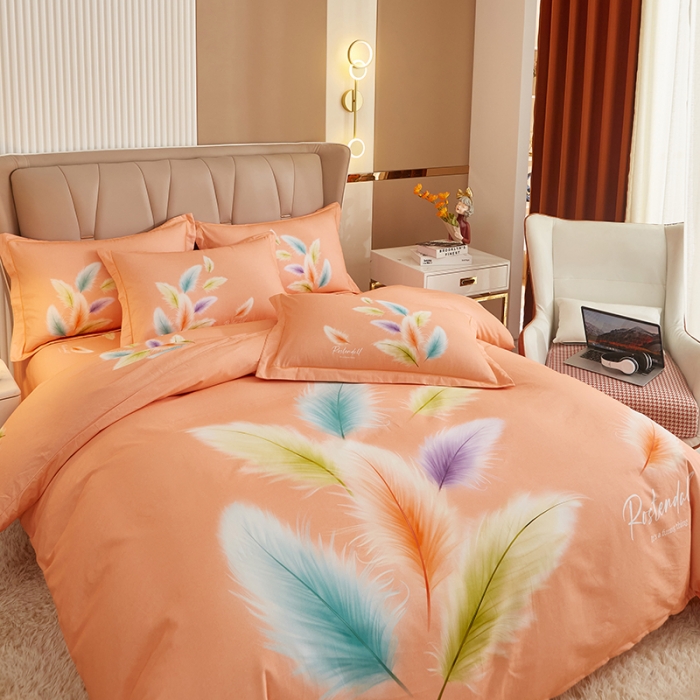 91家纺网 家纺一手货源 找家纺 雲归梦 2022年新款加厚全棉大版四件套第二批-花卉 轻舞飞扬-桔