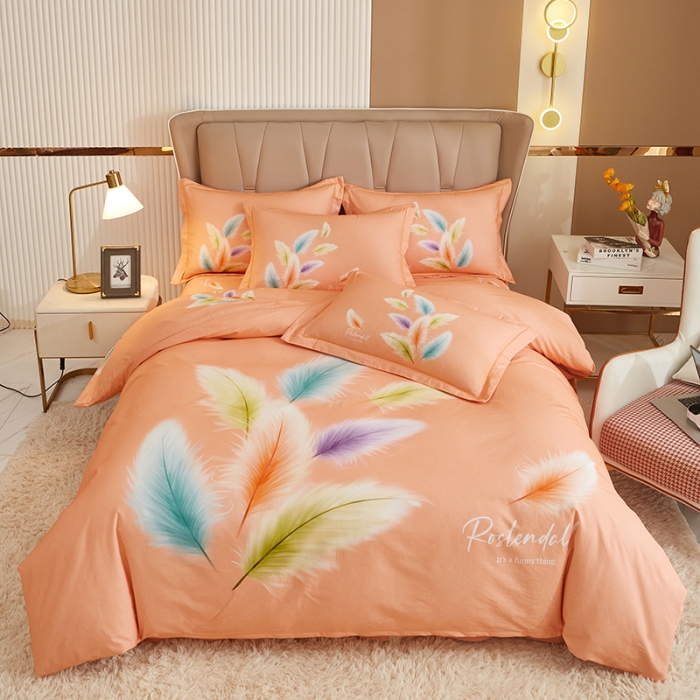 91家纺网 家纺一手货源 找家纺 雲归梦 2022年新款加厚全棉大版四件套第二批-花卉 轻舞飞扬-桔