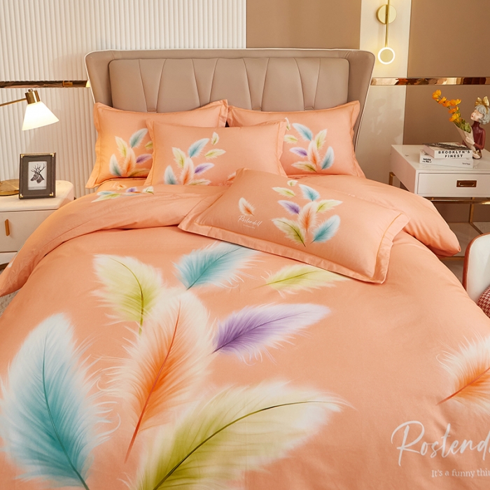 91家纺网 家纺一手货源 找家纺 雲归梦 2022年新款加厚全棉大版四件套第二批-花卉 轻舞飞扬-桔