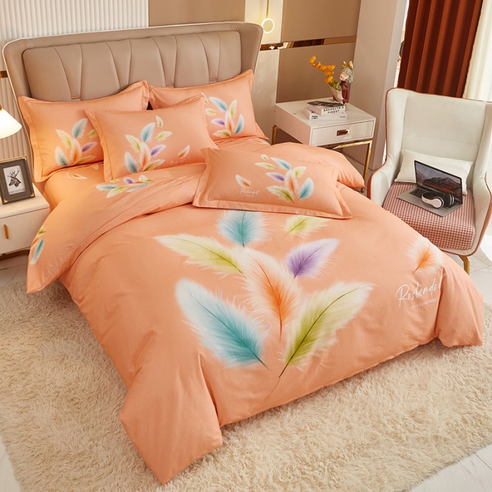 91家纺网 家纺一手货源 找家纺 雲归梦 2022年新款加厚全棉大版四件套第二批-花卉 轻舞飞扬-桔