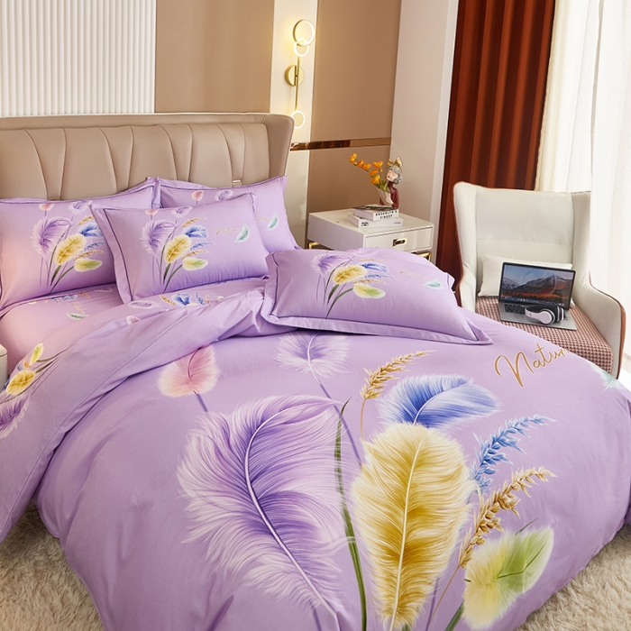 91家纺网 家纺一手货源 找家纺 雲归梦 2022年新款加厚全棉大版四件套第二批-花卉 秋色宜人-紫