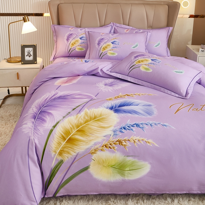 91家纺网 家纺一手货源 找家纺 雲归梦 2022年新款加厚全棉大版四件套第二批-花卉 秋色宜人-紫