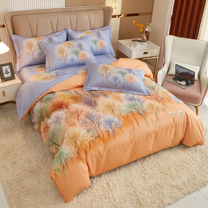 91家纺网 家纺一手货源 找家纺 雲归梦 2022年新款加厚全棉大版四件套第二批-花卉 色彩生活-桔