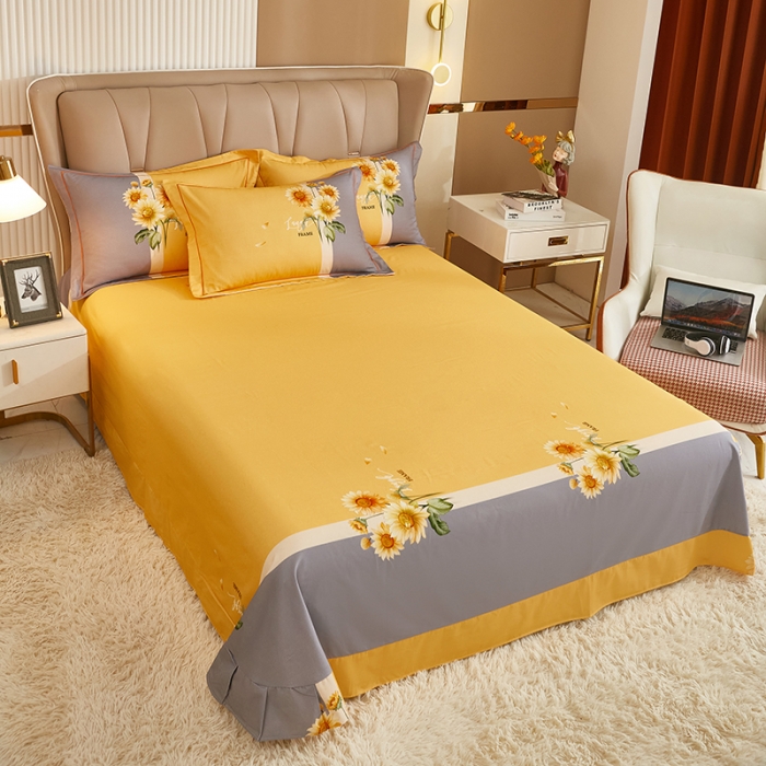 91家纺网 家纺一手货源 找家纺 雲归梦 2022年新款加厚全棉大版四件套第二批-花卉 夏日晴海-黄