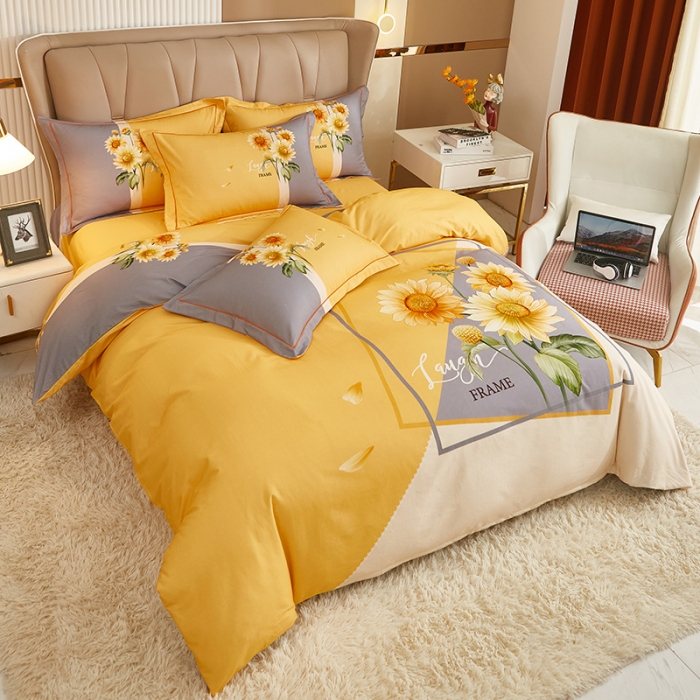 91家纺网 家纺一手货源 找家纺 雲归梦 2022年新款加厚全棉大版四件套第二批-花卉 夏日晴海-黄