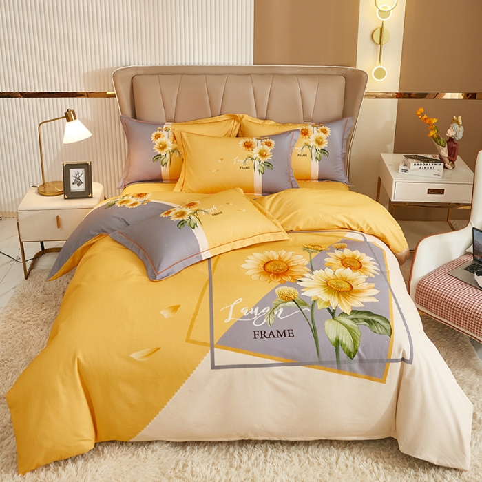 91家纺网 家纺一手货源 找家纺 雲归梦 2022年新款加厚全棉大版四件套第二批-花卉 夏日晴海-黄