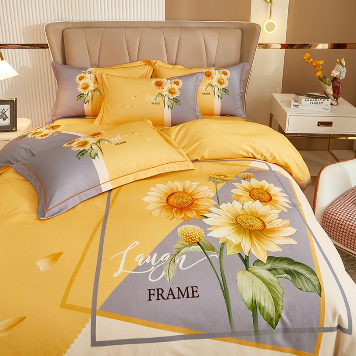 91家纺网 家纺一手货源 找家纺 雲归梦 2022年新款加厚全棉大版四件套第二批-花卉 夏日晴海-黄