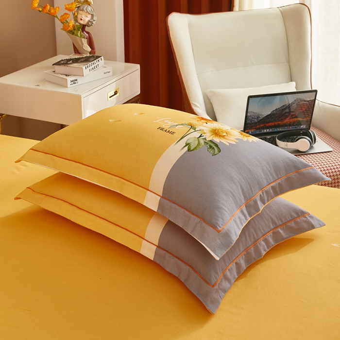 91家纺网 家纺一手货源 找家纺 雲归梦 2022年新款加厚全棉大版四件套第二批-花卉 夏日晴海-黄