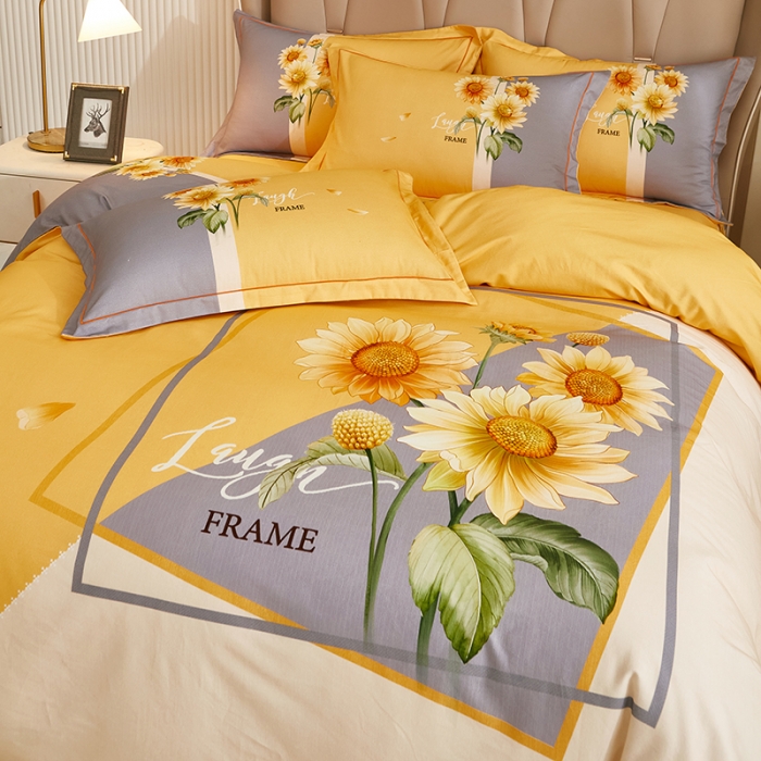 91家纺网 家纺一手货源 找家纺 雲归梦 2022年新款加厚全棉大版四件套第二批-花卉 夏日晴海-黄