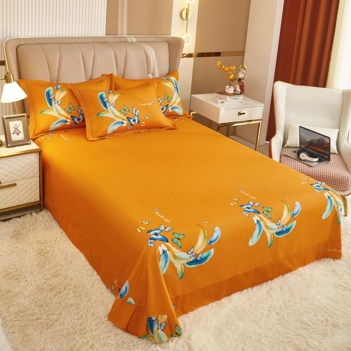 91家纺网 家纺一手货源 找家纺 雲归梦 2022年新款加厚全棉大版四件套第二批-花卉 仙香花骨-桔