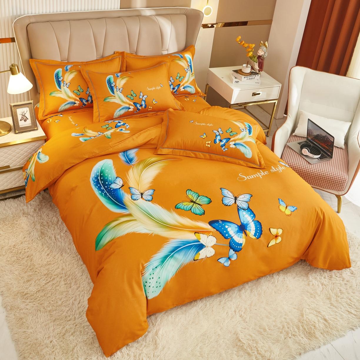 91家纺网 家纺一手货源 找家纺 雲归梦 2022年新款加厚全棉大版四件套第二批-花卉 仙香花骨-桔