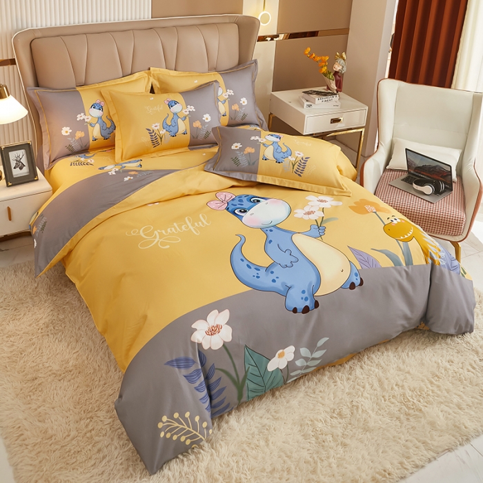 91家纺网 家纺一手货源 找家纺 雲归梦 2022年新款加厚全棉大版四件套第二批-花卉 小海宝-黄