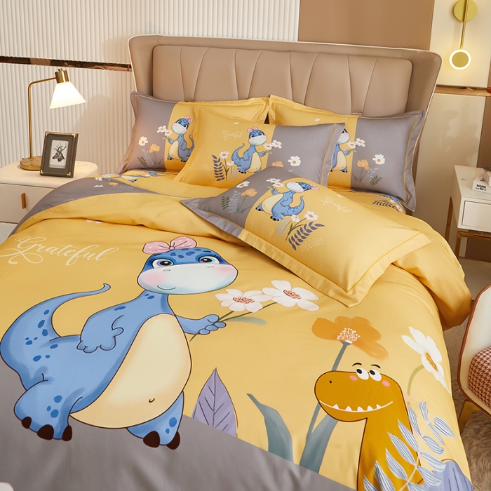 91家纺网 家纺一手货源 找家纺 雲归梦 2022年新款加厚全棉大版四件套第二批-花卉 小海宝-黄