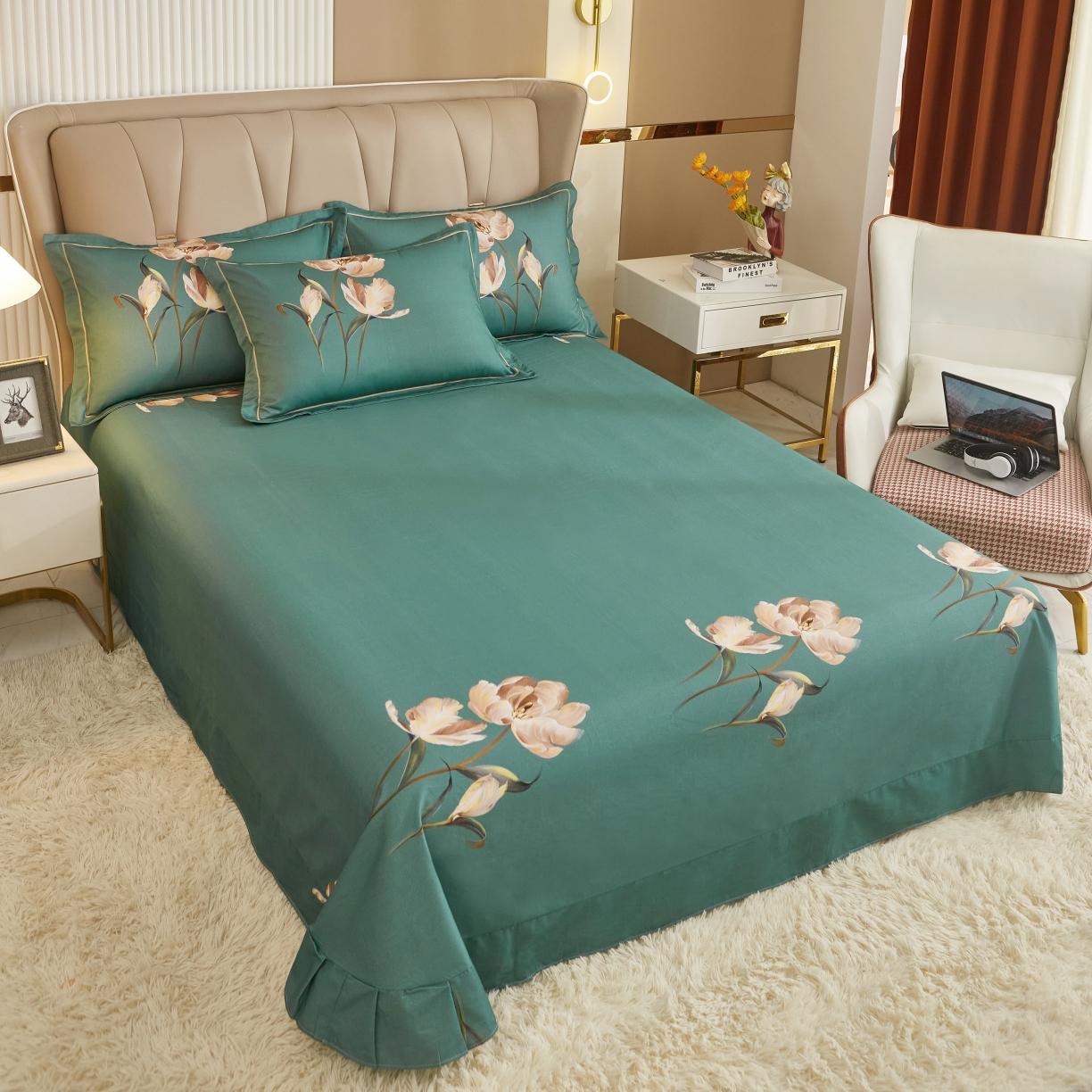 91家纺网 家纺一手货源 找家纺 雲归梦 2022年新款加厚全棉大版四件套第二批-花卉 一笑倾城-桔