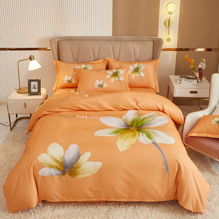 91家纺网 家纺一手货源 找家纺 雲归梦 2022年新款加厚全棉大版四件套第二批-花卉 悠悠我心-桔