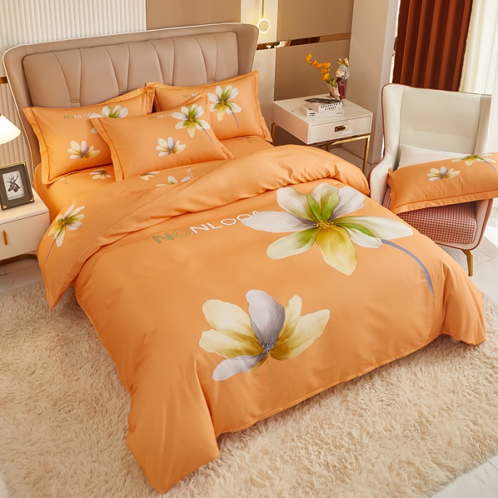 91家纺网 家纺一手货源 找家纺 雲归梦 2022年新款加厚全棉大版四件套第二批-花卉 悠悠我心-桔