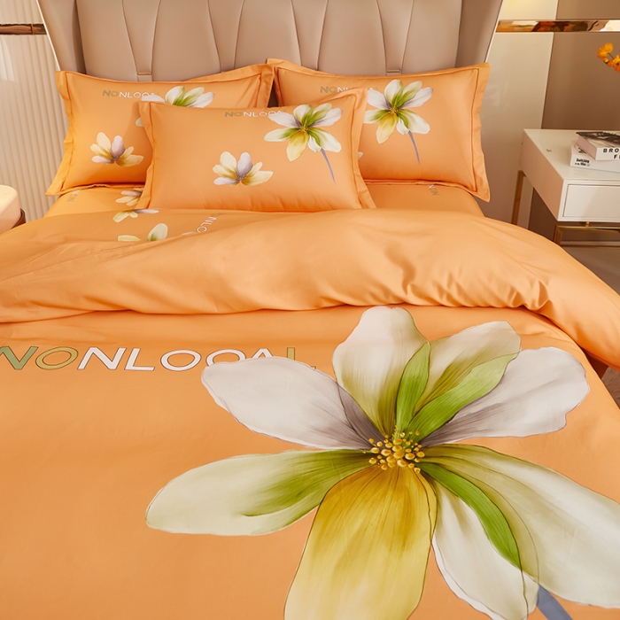 91家纺网 家纺一手货源 找家纺 雲归梦 2022年新款加厚全棉大版四件套第二批-花卉 悠悠我心-桔