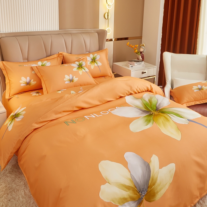 91家纺网 家纺一手货源 找家纺 雲归梦 2022年新款加厚全棉大版四件套第二批-花卉 悠悠我心-桔