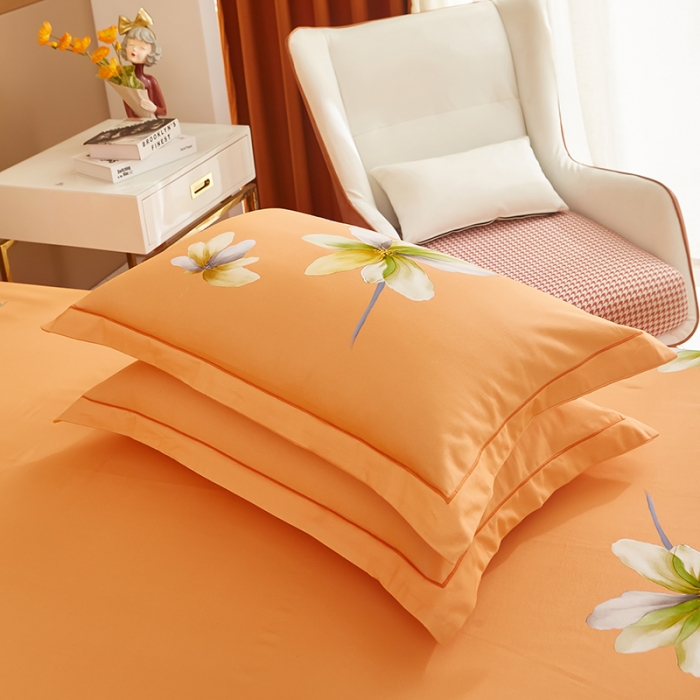 91家纺网 家纺一手货源 找家纺 雲归梦 2022年新款加厚全棉大版四件套第二批-花卉 悠悠我心-桔