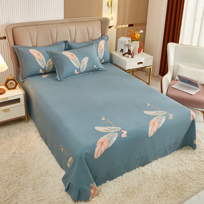 91家纺网 家纺一手货源 找家纺 雲归梦 2022年新款加厚全棉大版四件套第二批-花卉 羽蝶-粉