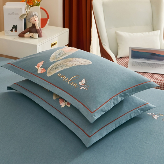 91家纺网 家纺一手货源 找家纺 雲归梦 2022年新款加厚全棉大版四件套第二批-花卉 羽蝶-粉