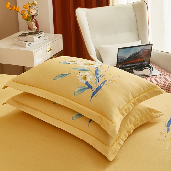 91家纺网 家纺一手货源 找家纺 雲归梦 2022年新款加厚全棉大版四件套第二批-花卉 醉花听风-桔