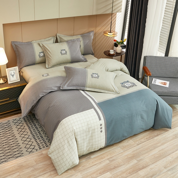 91家纺网 家纺一手货源 找家纺 雲归梦 2022年新款加厚全棉大版四件套第二批-格条卡通 艾洛依-咖