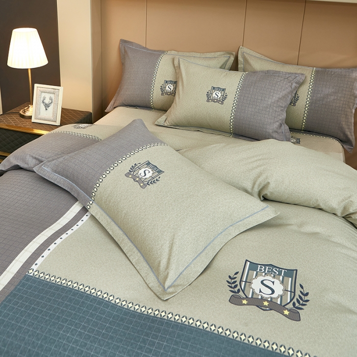 91家纺网 家纺一手货源 找家纺 雲归梦 2022年新款加厚全棉大版四件套第二批-格条卡通 艾洛依-咖