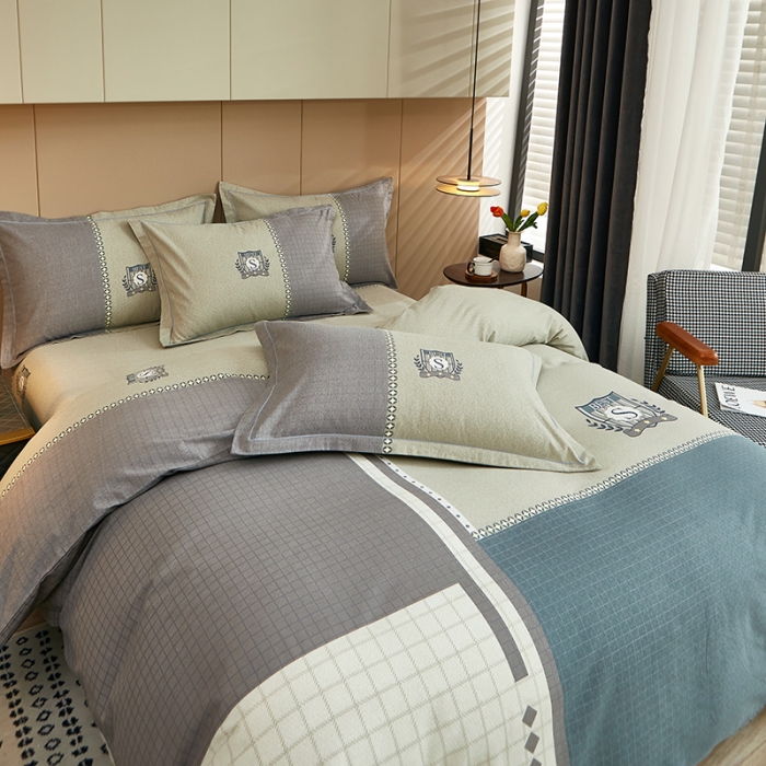 91家纺网 家纺一手货源 找家纺 雲归梦 2022年新款加厚全棉大版四件套第二批-格条卡通 艾洛依-咖