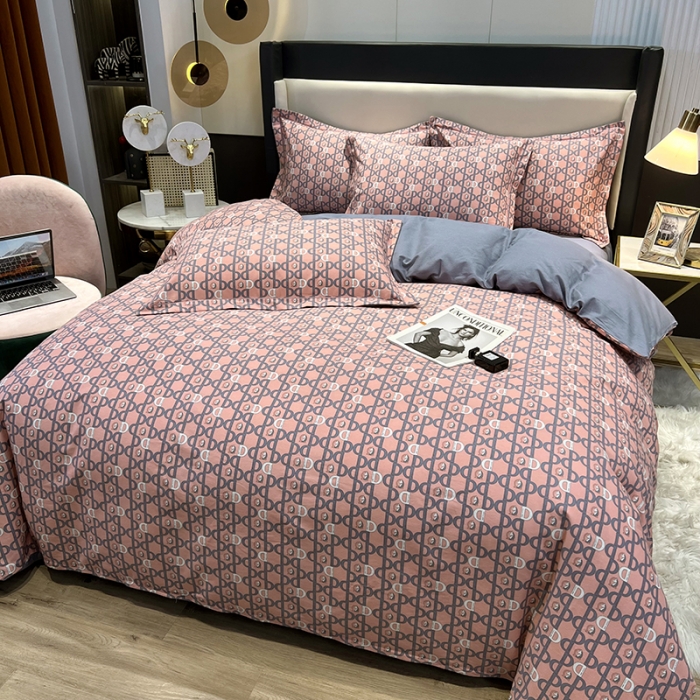 91家纺网 家纺一手货源 找家纺 雲归梦 2022年新款加厚全棉大版四件套第二批-格条卡通 巴特罗-粉