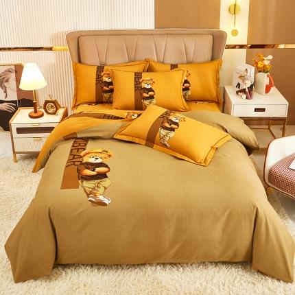 雲归梦 2022年新款加厚全棉大版四件套第二批-格条卡通 潮酷熊-咖