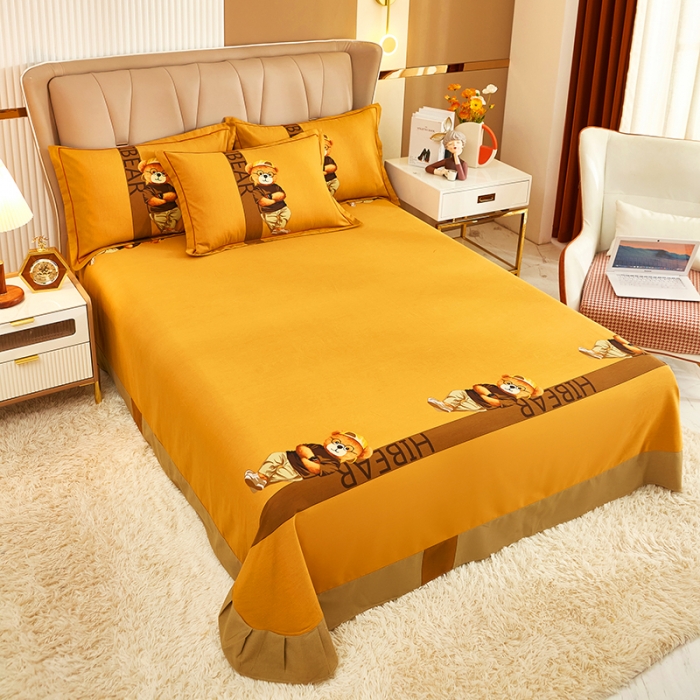 91家纺网 家纺一手货源 找家纺 雲归梦 2022年新款加厚全棉大版四件套第二批-格条卡通 潮酷熊-咖