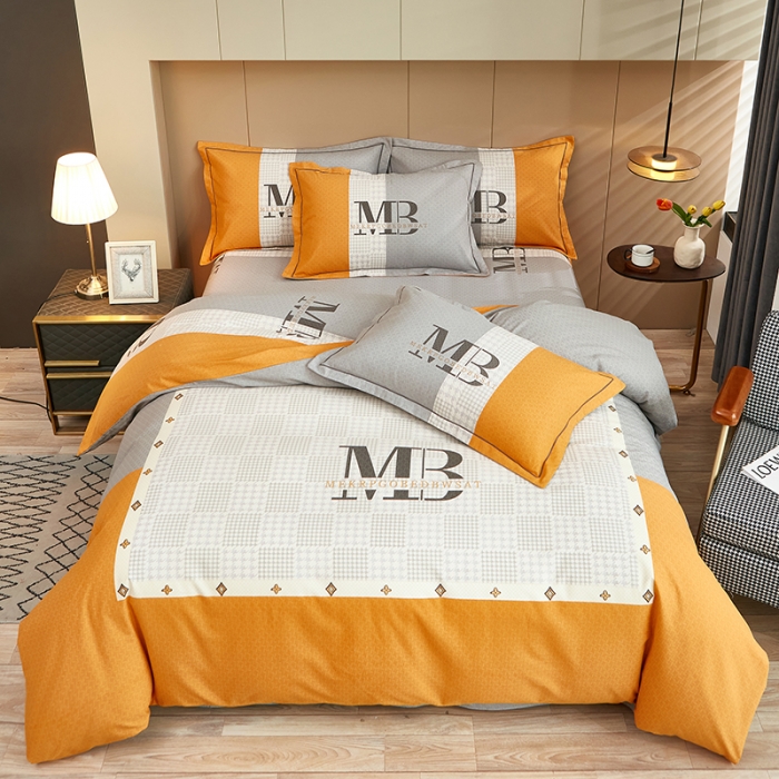 91家纺网 家纺一手货源 找家纺 雲归梦 2022年新款加厚全棉大版四件套第二批-格条卡通 幻城-黄