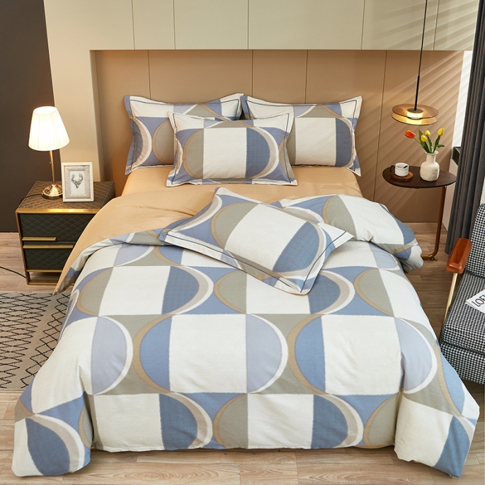 91家纺网 家纺一手货源 找家纺 雲归梦 2022年新款加厚全棉大版四件套第二批-格条卡通 几何空间-灰
