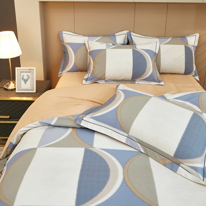 91家纺网 家纺一手货源 找家纺 雲归梦 2022年新款加厚全棉大版四件套第二批-格条卡通 几何空间-灰