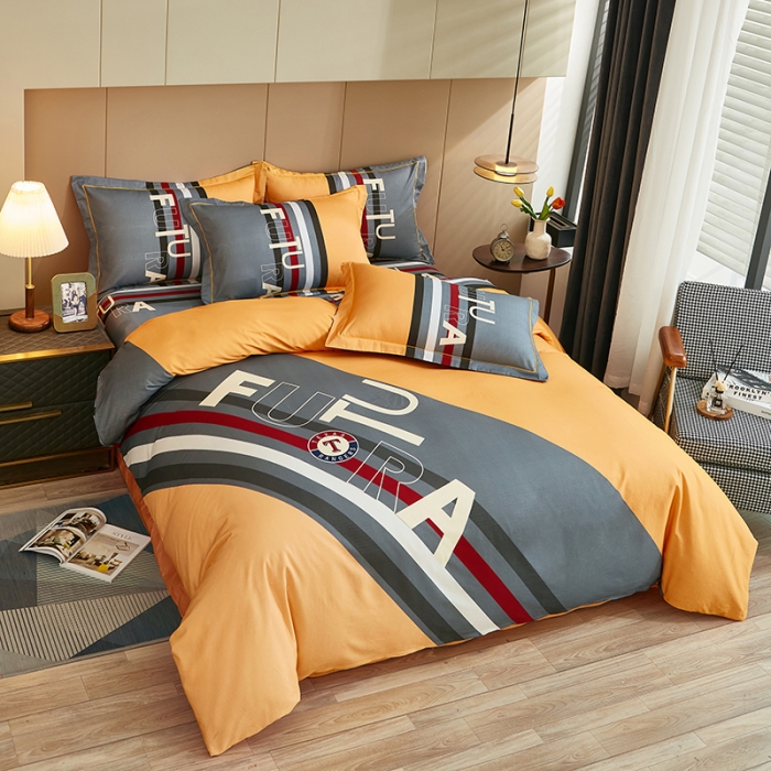 91家纺网 家纺一手货源 找家纺 雲归梦 2022年新款加厚全棉大版四件套第二批-格条卡通 杰罗-桔