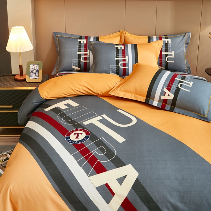 91家纺网 家纺一手货源 找家纺 雲归梦 2022年新款加厚全棉大版四件套第二批-格条卡通 杰罗-桔