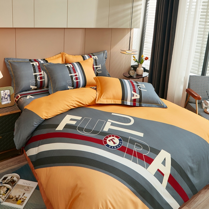 91家纺网 家纺一手货源 找家纺 雲归梦 2022年新款加厚全棉大版四件套第二批-格条卡通 杰罗-桔