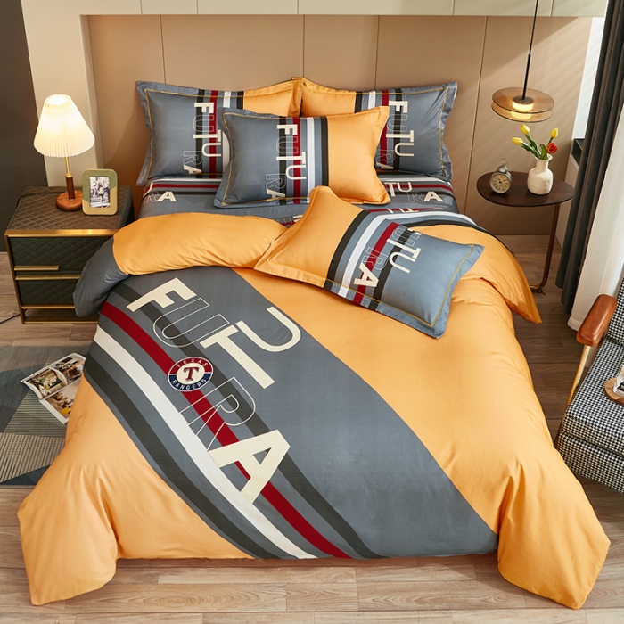 91家纺网 家纺一手货源 找家纺 雲归梦 2022年新款加厚全棉大版四件套第二批-格条卡通 杰罗-桔