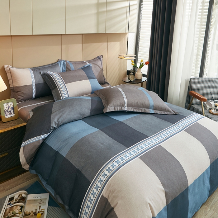 91家纺网 家纺一手货源 找家纺 雲归梦 2022年新款加厚全棉大版四件套第二批-格条卡通 茉伯妮-兰