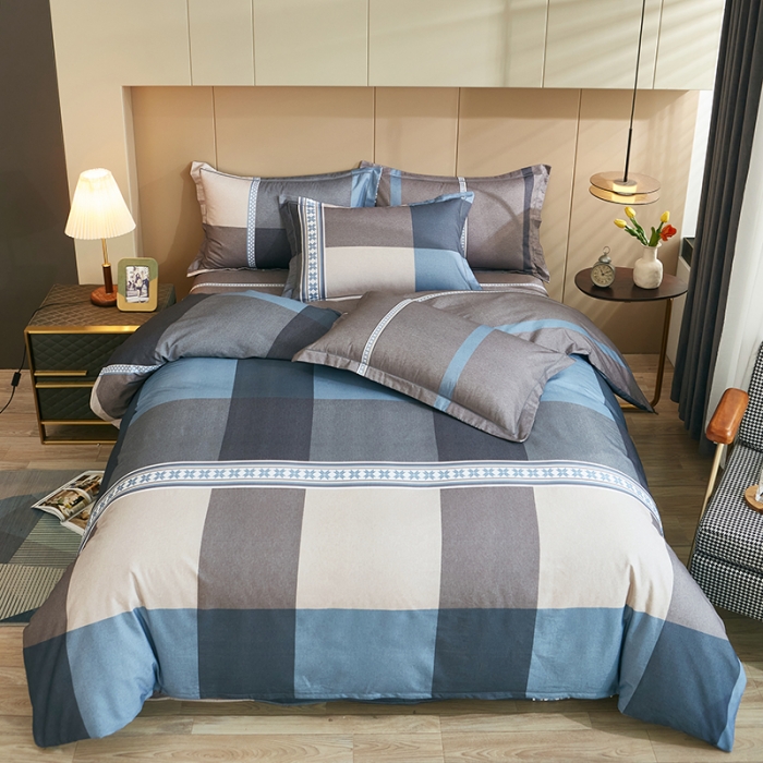 91家纺网 家纺一手货源 找家纺 雲归梦 2022年新款加厚全棉大版四件套第二批-格条卡通 茉伯妮-兰