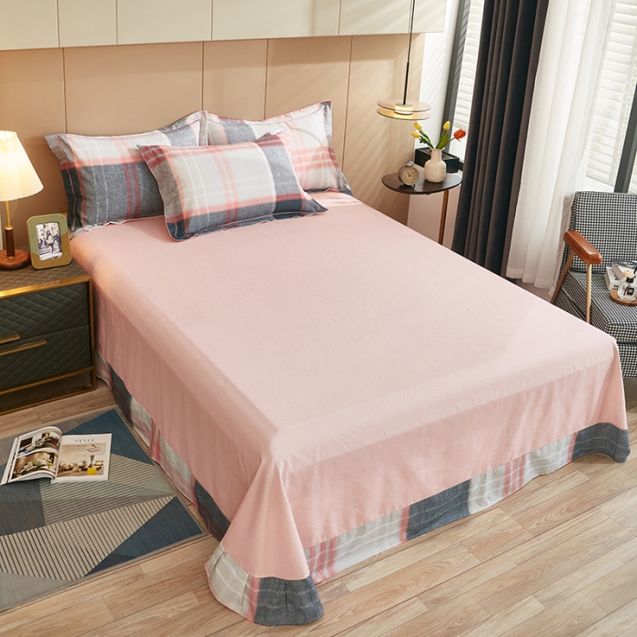 91家纺网 家纺一手货源 找家纺 雲归梦 2022年新款加厚全棉大版四件套第二批-格条卡通 莫妮卡-粉