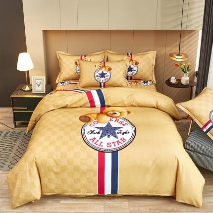 雲归梦 2022年新款加厚全棉大版四件套第二批-格条卡通 趣萌熊-黄