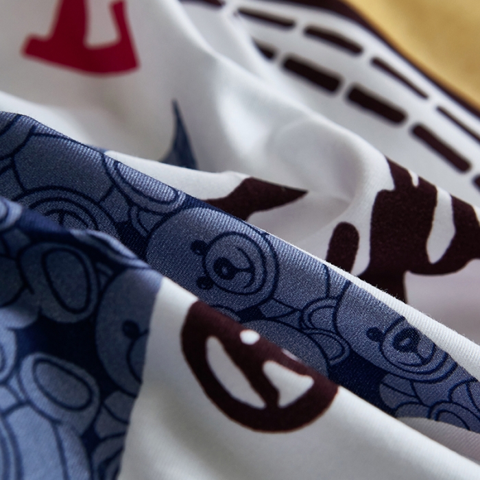 91家纺网 家纺一手货源 找家纺 雲归梦 2022年新款加厚全棉大版四件套第二批-格条卡通 趣萌熊-黄