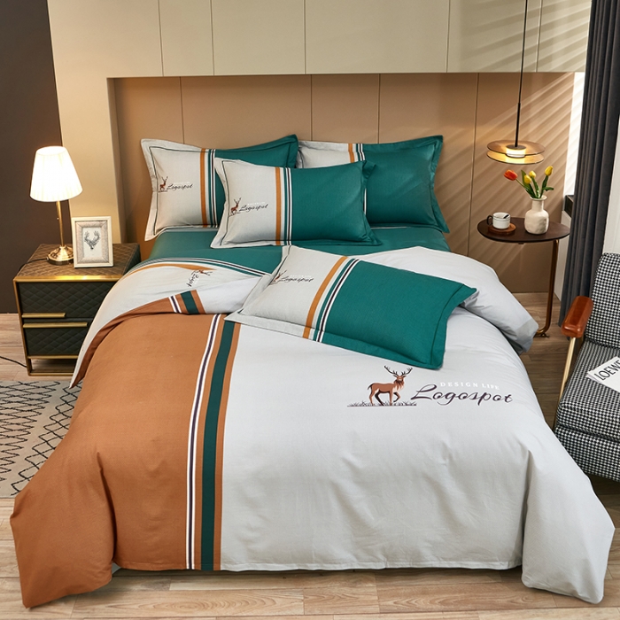 91家纺网 家纺一手货源 找家纺 雲归梦 2022年新款加厚全棉大版四件套第二批-格条卡通 森旅小鹿