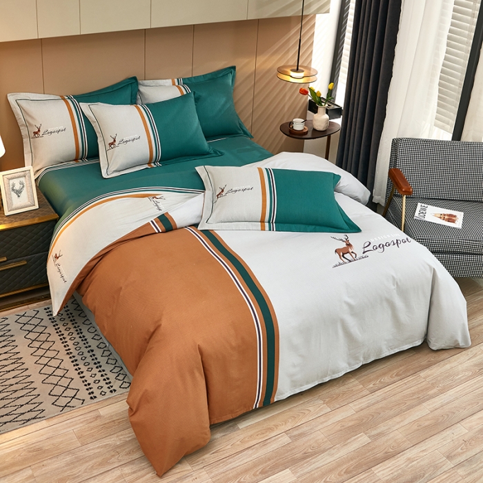 91家纺网 家纺一手货源 找家纺 雲归梦 2022年新款加厚全棉大版四件套第二批-格条卡通 森旅小鹿