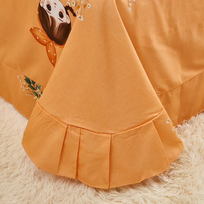 91家纺网 家纺一手货源 找家纺 雲归梦 2022年新款加厚全棉大版四件套第二批-格条卡通 甜丫丫-桔